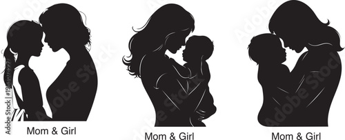 Minimal Mother and Daughter Silhouette Vector with Clean Background