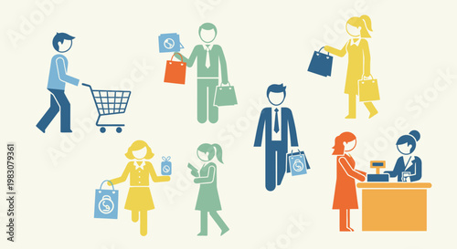 Diverse Group of People Engaged in Shopping Activities.