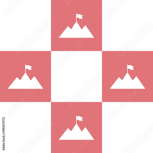 Minimalist Mountain Peak Achievement Concept with Flags