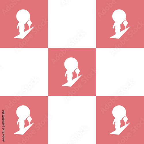 Pink and White Checkerboard Pattern with Lantern Child Silhouette