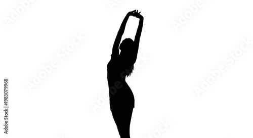 Silhouette of a Woman Stretching Her Arms Upwards.