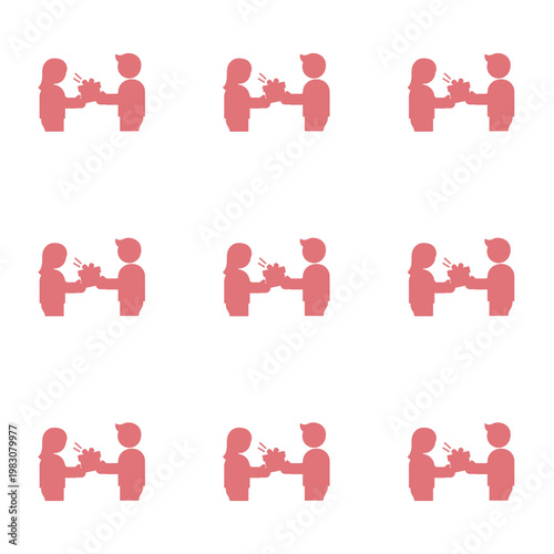 Pink Couple Giving Gift Icon Seamless Pattern