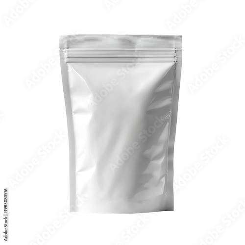 Shiny white pouch, sealed shut, isolated on black background, showcasing product mockup