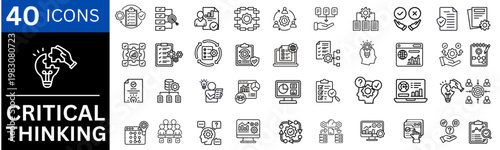 Critical Thinking icons set. Includes icons for brain, mind, analysis, problem solving, idea, logic, and decision making. Editable stroke. vector set
