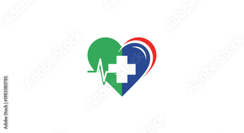 Medical heart logo with pulse line and cross symbol