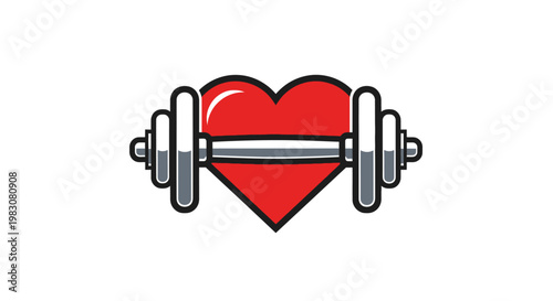 Heart shaped barbell icon representing fitness health and bodybuilding lifestyle.