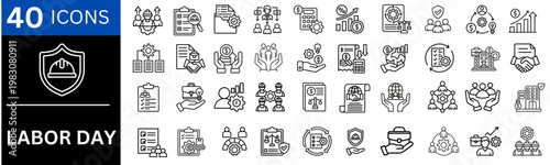 Labor day line icon set. representing workforce, jobs, contracts, workers rights, workplace policy. Labour day icon illustration.