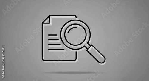 Document search icon with magnifying glass for data audit and file inspection.