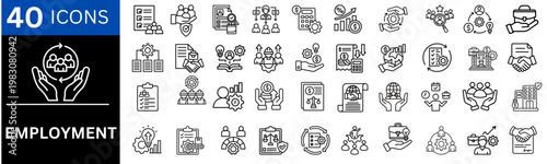 employment icons set. representing workforce, jobs, contracts, workers rights, workplace policy and hiring. vector illustration
