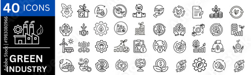 Green Industry icon set. Editable line icons. Vector illustration.