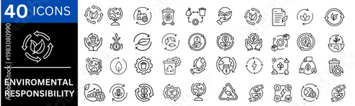 Environmental responsibility icon set. Editable line icons. Vector illustration.