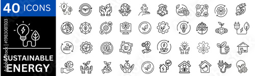 Sustainable Energy line icon set. Includes icons for carbon , sustainable energy, climate action, green technology and recycling. vector illustration