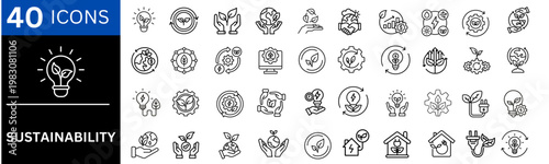 sustainability line icon set. Includes icons for carbon , sustainable energy, climate action, green technology, recycling, and eco-friendly solutions. 