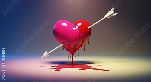 Bleeding heart pierced by arrow, symbolizing love pain