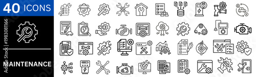 Maintenance icon set. Editable line icons. Vector illustration.