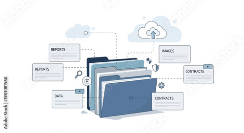 Digital file management system with organized folders and cloud integration.