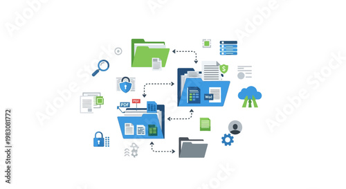 Conceptual illustration of cloud computing and data synchronization technology.