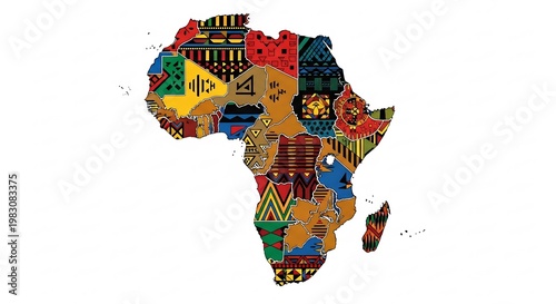 Vibrant African continent map with traditional tribal patterns