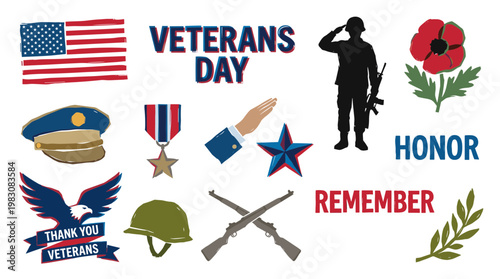 Veterans Day patriotic symbols and text honoring military service and sacrifice