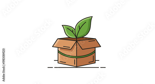 Eco friendly cardboard box with green leaves for sustainable packaging concept