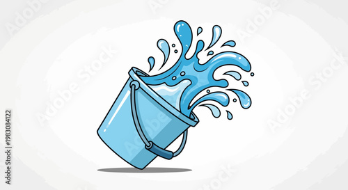Cartoon illustration of a blue bucket with water splashing out.