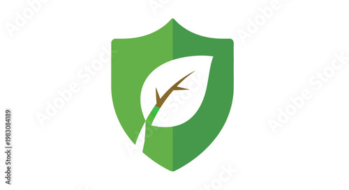 Green shield with leaf representing environmental protection and sustainable future.