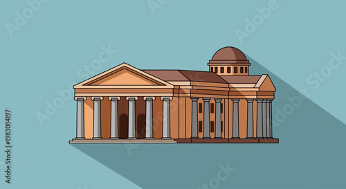 Flat Design Neoclassical Building Illustration with Columns and Dome