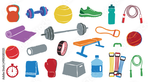 Fitness equipment collection for home gym workouts and exercise routines