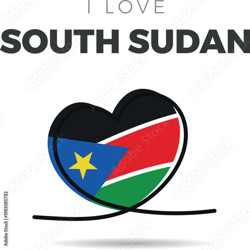 Flag of South Sudan. Heart-shaped design with a black outline to highlight the silhouette