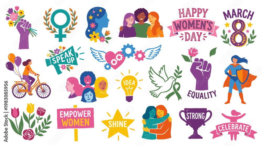 Obraz premium International Womens Day celebration diverse women empowerment symbols and messages of equality and strength