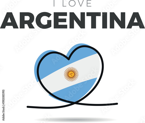 Flag of Argentina. Heart-shaped design with a black outline to highlight the silhouette