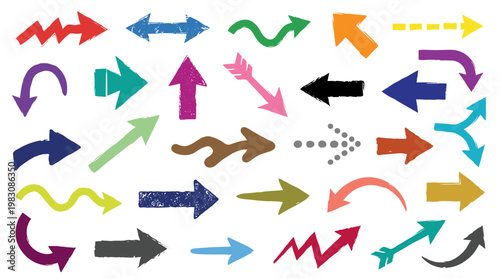 Colorful Hand Drawn Arrows Collection Diverse Styles and Directions on White Background