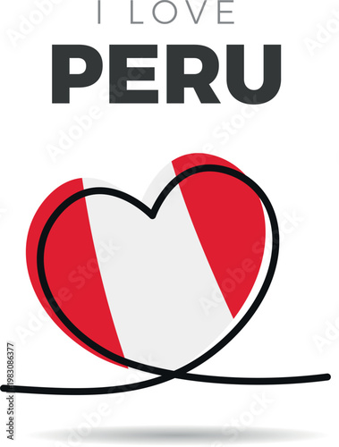 Flag of Peru. Heart-shaped design with a black outline to highlight the silhouette