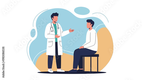 Doctor consulting patient, medical consultation, healthcare, doctor's visit, doctor and patient illustration
