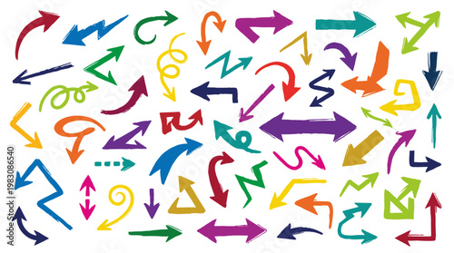 Colorful Hand Drawn Arrows Collection Diverse Shapes and Styles on White Background