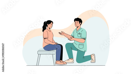 Doctor consulting patient, physical therapy, medical examination, healthcare concept