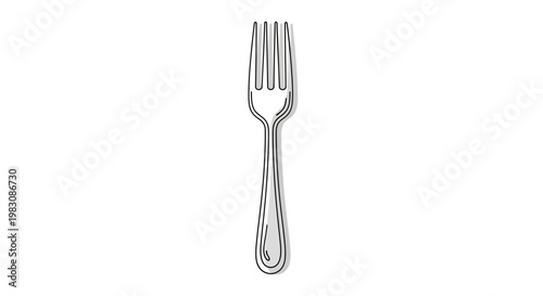 Classic dining fork line art illustration on white background.