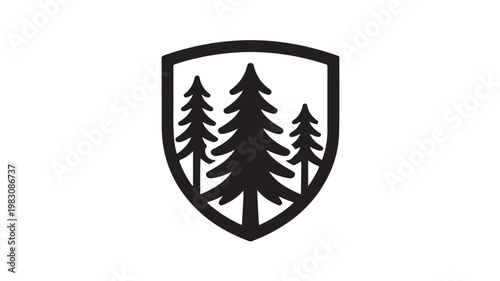 Shield Icon With Pine Trees For Nature Conservation Logos