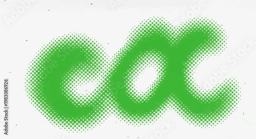 Green halftone dots form a stylized word on a textured white background