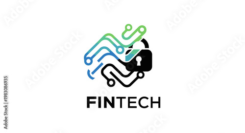 Fintech digital finance security with a lock and circuit board graphic