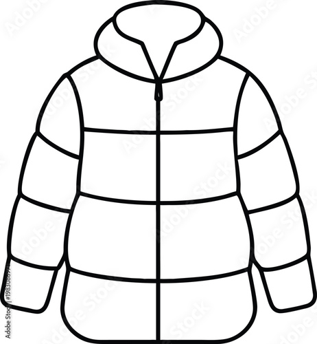 Winter puffer jacket outline with a protective hood for cold weather clothing designs