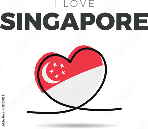 Flag of Singapore. Heart-shaped design with a black outline to highlight the silhouette