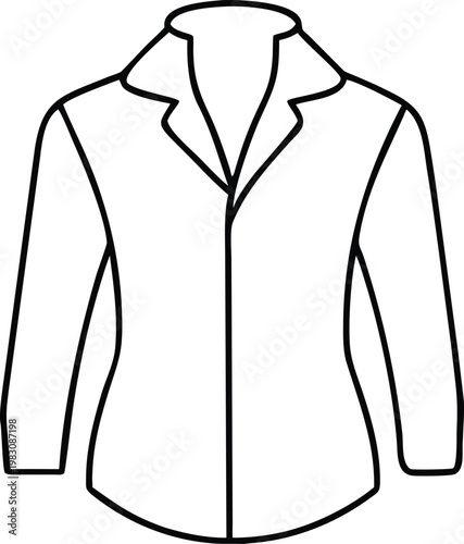 Womens Elegant Collared Blouse Long Sleeve Apparel Outline Professional Wardrobe Design Element