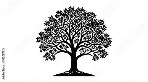 Foto Stylized tree silhouette vector illustration on a white background, symbolizing life and growth