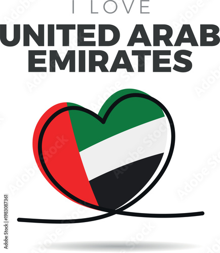 Flag of United Arab Emirates. Heart-shaped design with a black outline to highlight the silhouette