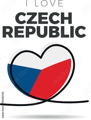 Flag of Czech Republic. Heart-shaped design with a black outline to highlight the silhouette