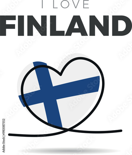 Flag of Finland. Heart-shaped design with a black outline to highlight the silhouette