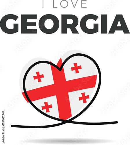 Flag of Georgia. Heart-shaped design with a black outline to highlight the silhouette