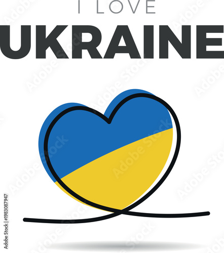 Flag of Ukraine. Heart-shaped design with a black outline to highlight the silhouette