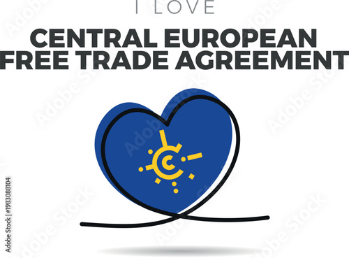 Flag of Central European Free Trade Agreement. Heart-shaped design with a black outline silhouette